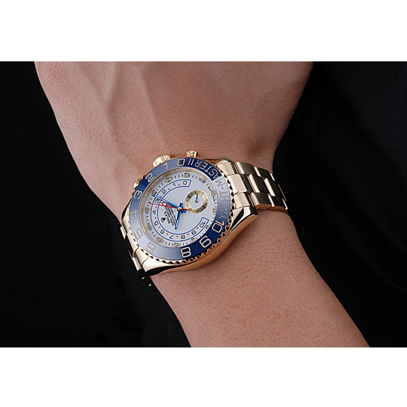 Aaa replica Yachtmaster Dial II Rolex Blue Bezel White 622271 Bracelet Gold 0603
